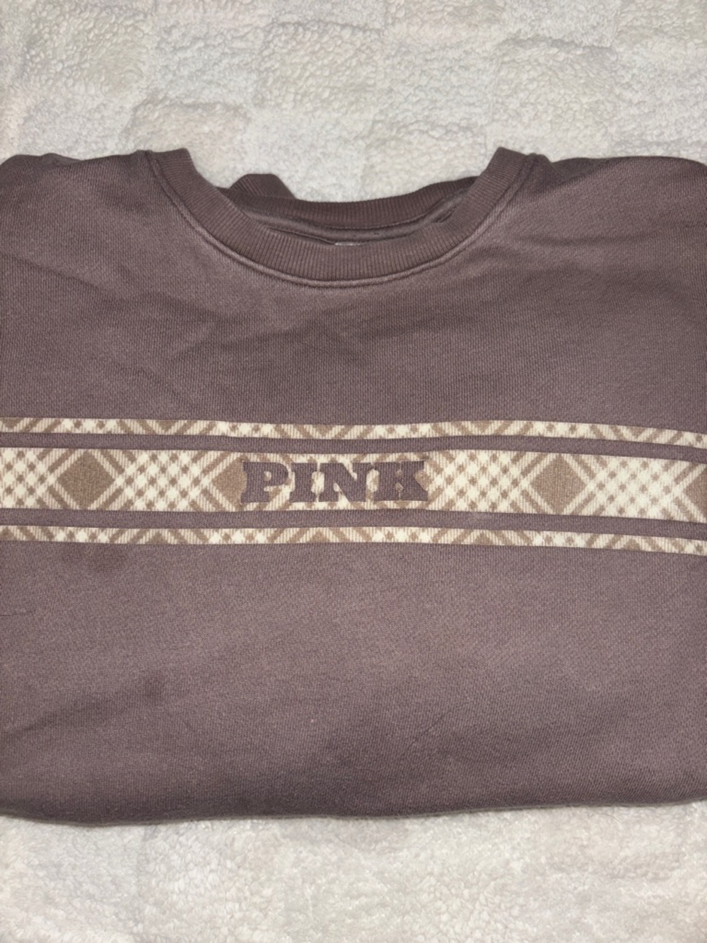 PINK Victoria's Secret Men's Brown Crewneck Sweater with Cream Patterned Stripe
